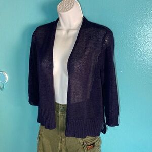 Eileen Fisher Womens XXS Navy Blue Open-Front Cropped Cardigan Sweater